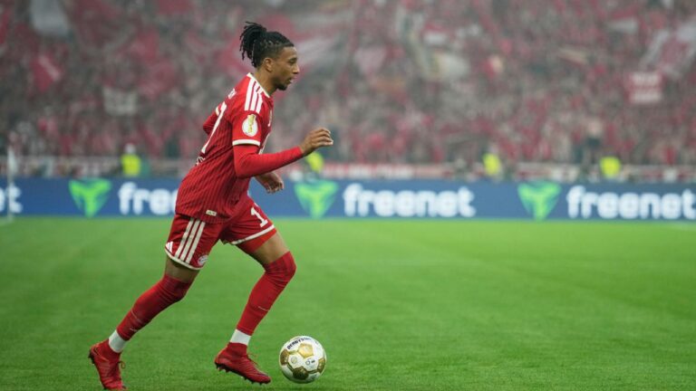 Bayern's Michael Olise in action during the DFB Pokal, German Cup final soccer match between VfB Stuttgart and Bayern Munich in Berlin, Germany, Saturday, May 23, 2026. (Ebrahim Noroozi/AP)