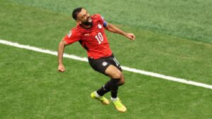 Egypt's Mohamed Salah (10) celebrates after scoring his side's second goal during the World Cup Group G soccer match between New Zealand and Egypt in Vancouver, British Columbia, Sunday, June 21, 2026. (AP Photo/Emma Peterson)