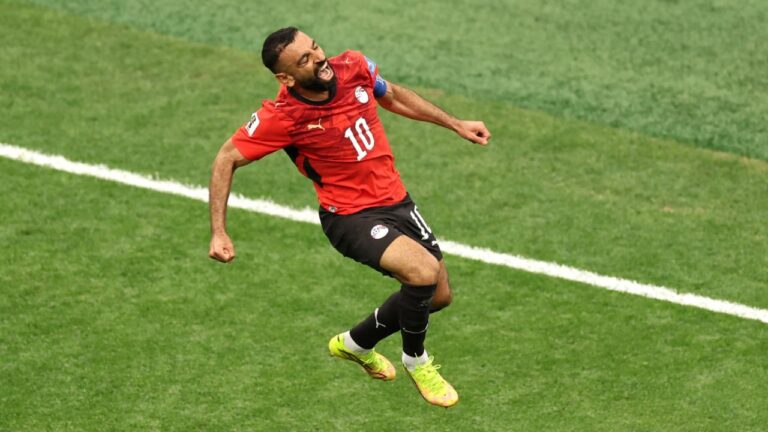 Egypt's Mohamed Salah (10) celebrates after scoring his side's second goal during the World Cup Group G soccer match between New Zealand and Egypt in Vancouver, British Columbia, Sunday, June 21, 2026. (AP Photo/Emma Peterson)