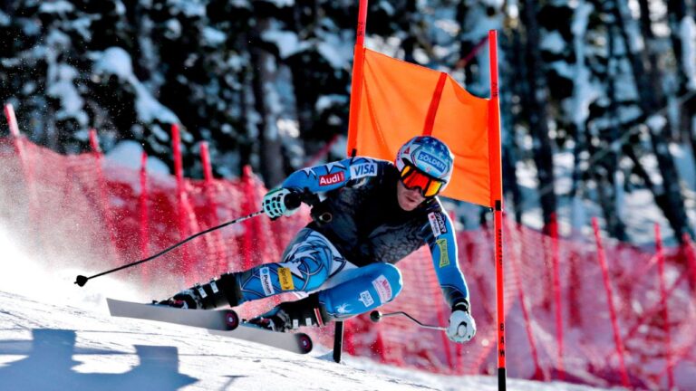 Bode Miller navigates the course in the Men's World Cup downhill skiing event in Beaver Creek, Colo. on Thursday, May 25, 2017. (Nathan Bilow/AP)