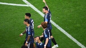 Argentina's Lionel Messi (10) celebrates scoring their third goal during the World Cup Group J soccer match between Jordan and Argentina in Arlington, Texas, near Dallas, Saturday, June 27, 2026. (Jessica Tobias/AP)