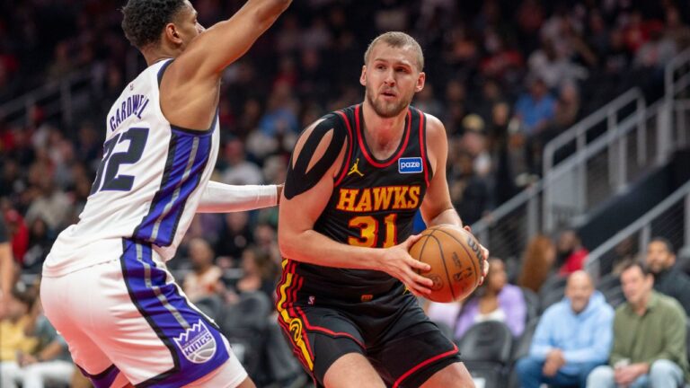 Jock Landale against the Sacramento Kings during the first half of a game on Saturday, March 28, 2026, in Atlanta. (Erik Rank/AP)