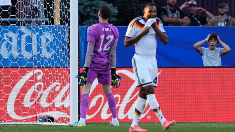 Jonathan Tah reacts after failing to score during a penalties during the World Cup Round of 32 match between Germany and Paraguay in Foxborough, Mass., near Boston on Monday, June 29, 2026. (Petr David Josek/AP)