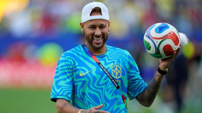 Brazil's Neymar looks on before the World Cup Group C match between Brazil and Morocco in East Rutherford, N.J., near New York, Saturday, June 13, 2026. (Yuki Iwanmura/AP)