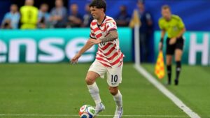 United States' Christian Pulisic handles the ball against Paraguay during the World Cup match in Inglewood, Calif., near Los Angeles, Friday, June 12, 2026. (Jayne Kamin-Oncea/AP)