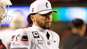 Quarterback Brendan Sorsby stands on the sideline in the second half of a game against Oklahoma State Saturday, Oct. 18, 2025, in Stillwater, Okla. (Mitch Alcala/AP)