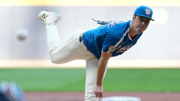 Milwaukee Brewers' Jacob Misiorowski pitches during a game against the Philadelphia Phillies, Friday, June 12, 2026, in Milwaukee. (Aaron Gash/AP)