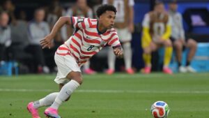 United States' Weston McKennie against Paraguay during the World Cup Group D match in Inglewood, Calif., near Los Angeles, Friday, June 12, 2026. (Jayne Kamin-Oncea/AP)