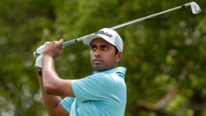 Sudarshan Yellamaraju, of Mississauga, Ont., watches his tee shot on the 6th hole in the first round of the RBC Canadian Open in Caledon, Ont., on Thursday, June 11, 2026. (Frank Gunn/CP)