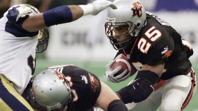 B.C. Lions' Sean Millington against the Winnipeg Blue Bombers during the first quarter of CFL action in Vancouver Friday Sept. 27, 2002.(Chuck Stoody/CP)