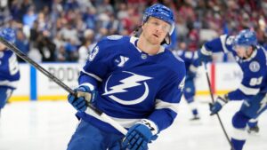 Tampa Bay Lightning defenceman Darren Raddysh before Game 1 of an NHL hockey Stanley Cup first-round playoff series against the Montreal Canadiens, Sunday, April 19, 2026, in Tampa, Fla. (Chris O'Meara/AP)