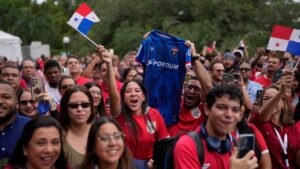Panama soccer fans cheer during the announcement of players selected for the World Cup tournament, in Panama City, on Tuesday, May 26, 2026. (Matias Delacroix/AP)