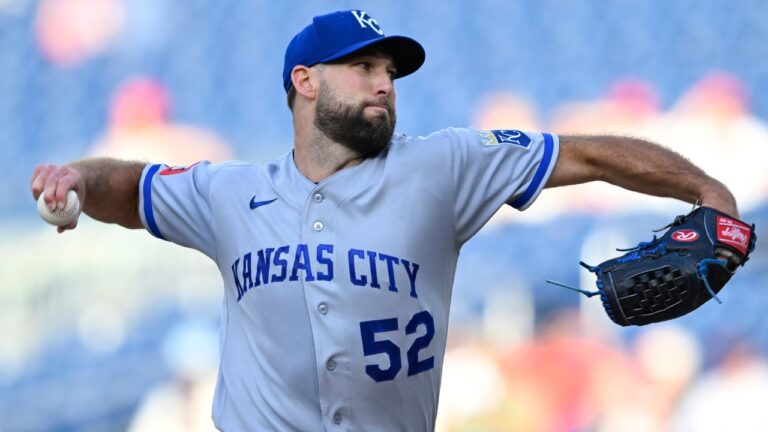 Michael Wacha throws during the first inning of a game against the Washington Nationals, Tuesday, June 16, 2026, in Washington. (John McDonnell/AP)