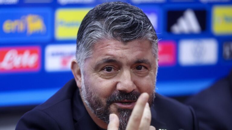 Gennaro Gattuso during a press conference ahead of Italy's World Cup match in Zenica, Bosnia, on Monday, March 30, 2026. (Armin Durgut/AP)