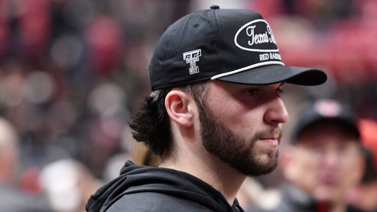 Cincinnati transfer and future Texas Tech quarterback Brendan Sorsby attends an NCAA basketball game on Jan. 24, 2026, in Lubbock, Texas. (Annie Rice/AP)