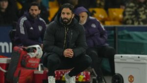 Former Manchester United head coach Ruben Amorim watches on during a match against Wolverhampton on Monday, Dec. 8, 2025. (Dave Shopland/AP)