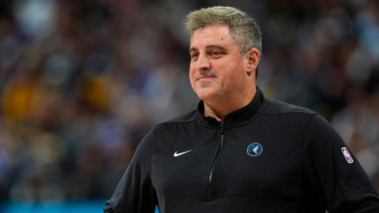 Micah Nori during a Minnesota Timberwolves NBA playoff game in Denver. (David Zalubowski/AP)