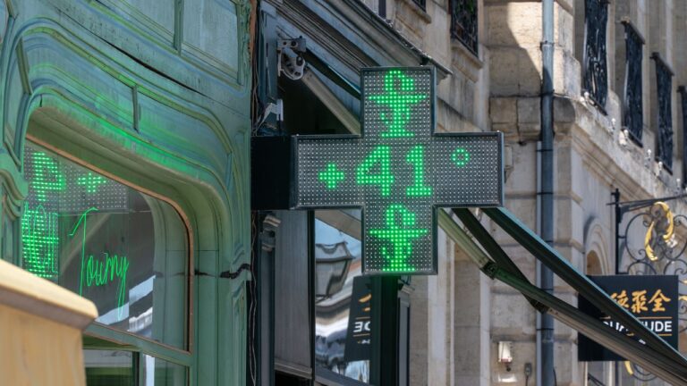 A drugstore sign shows the temperature of 41 C in Bordeaux, southwestern France, on Tuesday, June 23, 2026, as the national weather service, Meteo France, placed about half the country under a red heat wave alert. (Caroline Blumberg/AP)