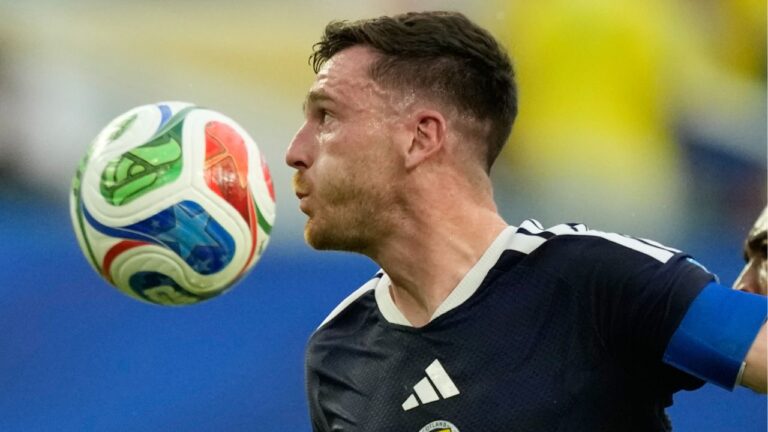 Andy Robertson during Scotland's World Cup match against Brazil in Miami Gardens, Fla., on Wednesday, June 24, 2026. (Rebecca Blackwell/AP)