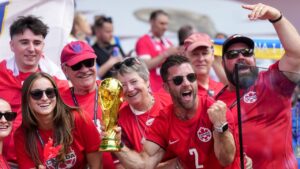 Fans cheer before Canada and Bosnia-Herzegovina's World Cup match, in Toronto, on Friday, June 12, 2026. (Nathan Denette/CP)