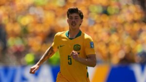 Jordan Bos during Australia's World Cup match against the United States in Seattle, on Friday, June 19, 2026. (Abbie Parr/AP)