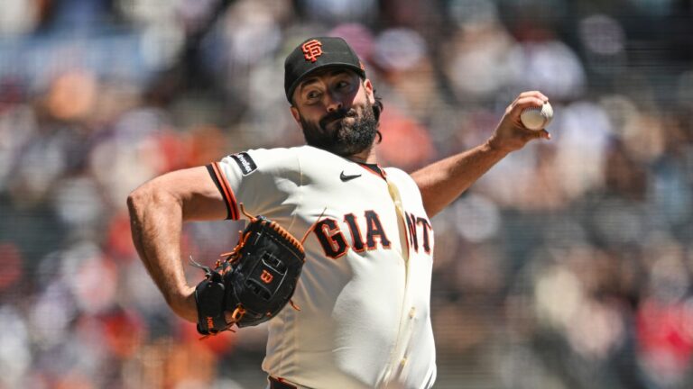 San Francisco Giants pitcher Robbie Ray throws to an Atlanta Braves batter during the first inning of a baseball game, Sunday, June 28, 2026, in San Francisco (Justine Willard/AP)