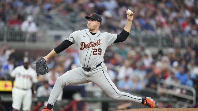 Detroit Tigers pitcher Tarik Skubal delivers during the second inning of a baseball game Wednesday, Apr. 29, 2026, in Atlanta. (Brynn Anderson/AP)