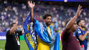 Cape Verde goalkeeper Vozinha celebrates after the World Cup Group H soccer match between Cape Verde and Saudi Arabia in Houston, Friday, June 26, 2026. (Photo by Ashley Landis/AP) 