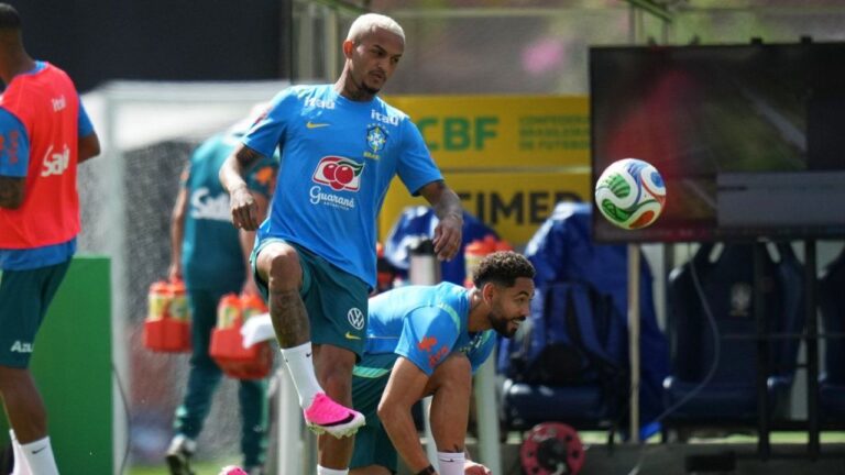 Brazil's Wesley, front, trains ahead of the FIFA World Cup 2026, in Teresopolis, Brazil, Thursday, May 28, 2026. (Silvia Izquierdo/AP)