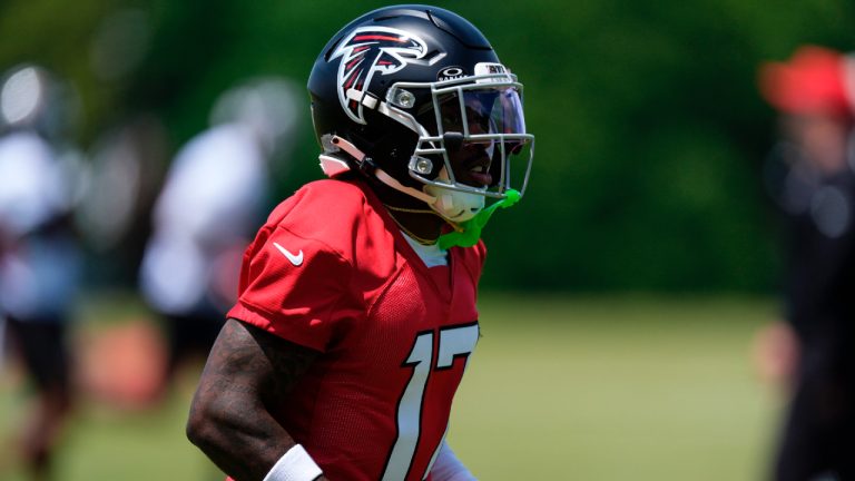 Atlanta Falcons' Zachariah Branch works out Atlanta Falcons' during an NFL football rookie mini camp, Friday, May 8, 2026, in Flowery Branch, Ga. (Mike Stewart/AP)