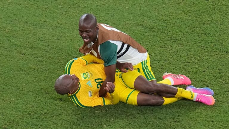 South Africans celebrate after winning the World Cup Group A soccer match against South Korea in Guadalupe, near Monterrey, Mexico, Wednesday, June 24, 2026. (Dolores Ochoa/AP Photo)