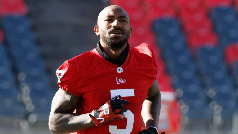 Ottawa Redblacks running back Greg Bell participates in the team’s training camp in Ottawa on Sunday, May 10, 2026. (Patrick Doyle/THE CANADIAN PRESS)