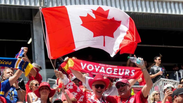 Canadian fans cheer before Canada and Bosnia-Herzegovina play a World Cup Group B soccer match. (Nathan Denette/THE CANADIAN PRESS)