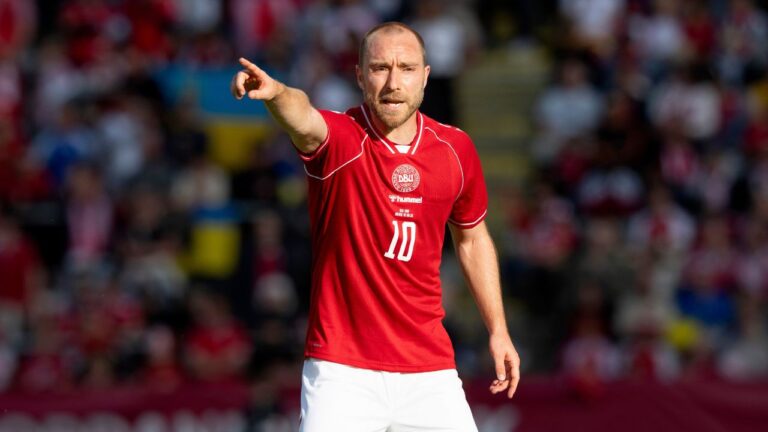 Denmark's Christian Eriksen reacts during the international soccer match between Denmark and Ukraine, in Odense, Denmark, Sunday, June 7, 2026. (Bo Amstrup/Ritzau Scanpix via AP)