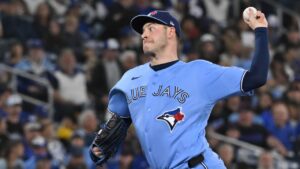 Toronto Blue Jays starting pitcher Patrick Corbin (46) throws to a Pittsburgh Pirates batter during first inning MLB baseball action in Toronto on Saturday, May 23, 2026. (Jon Blacker/CP)