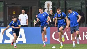 Bosnia-Herzegovina players take part in a World Cup training session in Toronto on Tuesday, June 9, 2026. (Jon Blacker/CP)
