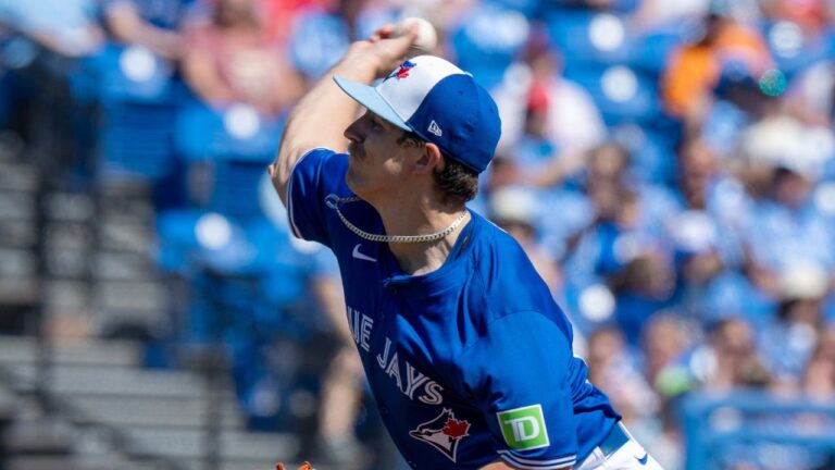 Toronto Blue Jays starting pitcher Chad Dallas pitches at in opening day Spring Training action against the Philadelphia Phillies in Dunedin, Fla. on Saturday February 24, 2024. (Frank Gunn/CP)