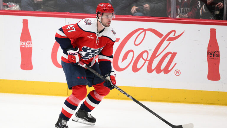 Washington Capitals defenceman Declan Chisholm (47) in action during the third period of an NHL hockey game against the Carolina Hurricanes, Saturday, Jan. 31, 2026, in Washington. (Nick Wass/AP)