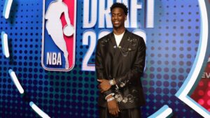 AJ Dybantsa arrives for the first round of the NBA basketball draft Tuesday, June 23, 2026, in New York. (Adam Hunger/AP)