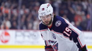 Columbus Blue Jackets' Adam Fantilli plays during an NHL hockey game Tuesday, March 24, 2026, in Philadelphia. (Matt Slocum/AP)