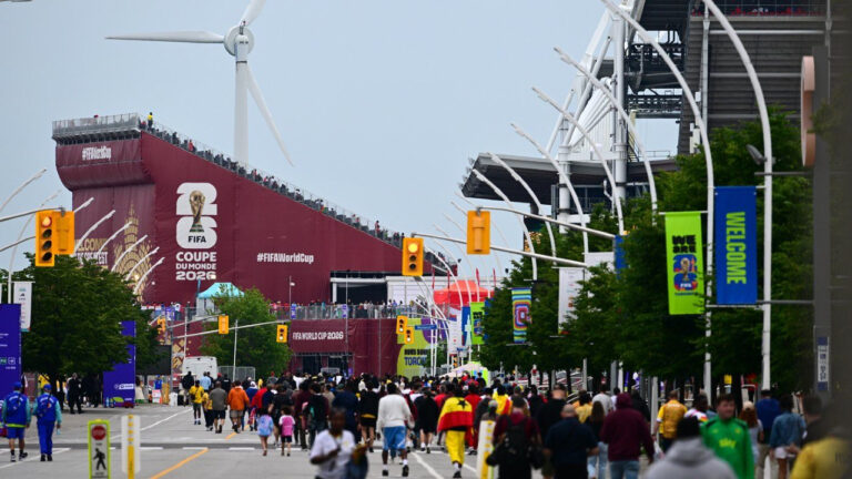 Fans make their way to Toronto Stadium on Wednesday, June 17, 2026. (Sammy Kogan/CP)