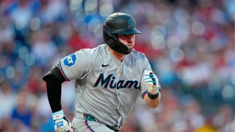 Miami Marlins' Liam Hicks plays during a baseball game Monday, June 15, 2026, in Philadelphia. (Matt Slocum/AP)