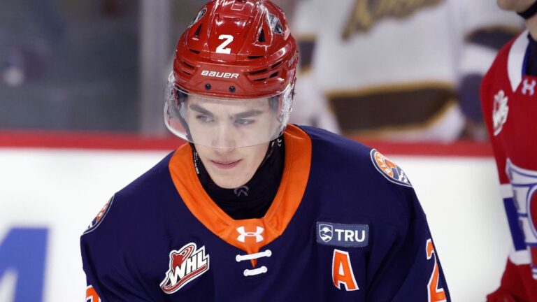 Kamloops Blazers RW JP Hurlbert during a junior hockey top prospects game in Calgary, Alta., Nov. 25, 2025. (Larry MacDougal/THE CANADIAN PRESS IMAGES)