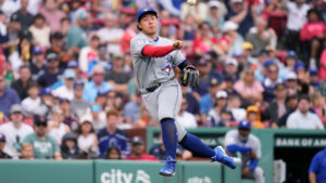 Toronto Blue Jays' Kazuma Okamoto fields a sacrifice bunt by Boston Red Sox's Ceddanne Rafaela during the fourth inning of a baseball game, Thursday, June 18, 2026, in Boston. (Charles Krupa/AP)