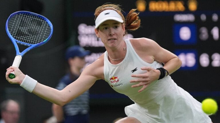 Maya Joint of Australia returns the ball to Serena Williams of the United States in their first round women's singles match at the Wimbledon Tennis Championships in London, Tuesday, June 30, 2026. (Maja Smiejkowska/AP)