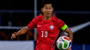 South Korea forward Son Heung-Min looks to play the ball during the second half of an international friendly soccer match against El Salvador, Wednesday, June 3, 2026, in Provo, Utah. (Tyler Tate/AP Photo)