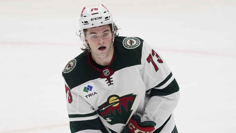Minnesota Wild defenseman Kyle Masters handles the puck during a preseason NHL hockey game. (Tony Gutierrez/AP)