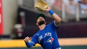 Toronto Blue Jays right fielder Nathan Lukes (38) makes the catch off the bat of Atlanta Braves' Ronald AcuÃ±a Jr. in the third inning of a baseball game, Wednesday, June 3, 2026, in Atlanta. (Mike Stewart/AP Photo)