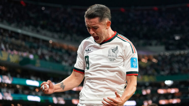 Mexico's Alvaro Fidalgo celebrates scoring his side's third goal against Czechia during a World Cup Group A soccer match in Mexico City, Wednesday, June 24, 2026. (Silvia Izquierdo/AP)