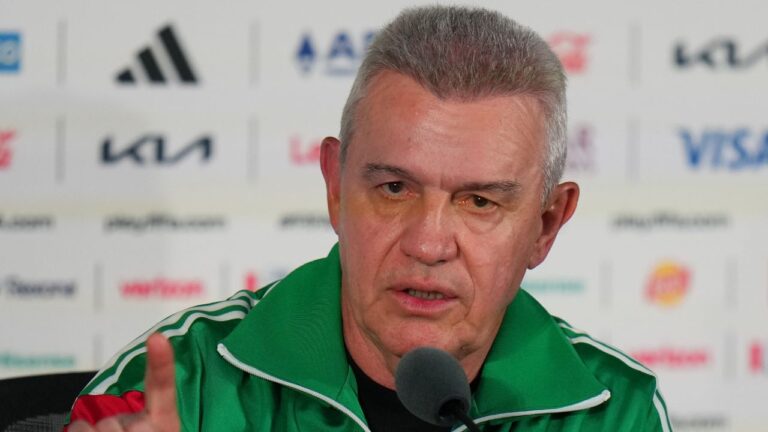 Mexico's coach Javier Aguirre speaks during a press conference at the stadium in Mexico City, Wednesday, June 10, 2026. (Eduardo Verdugo/AP Photo)